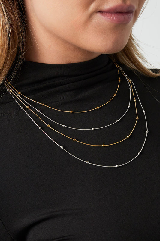 Elegant Layered Necklace in Silver, Gold, or Mixed Tones