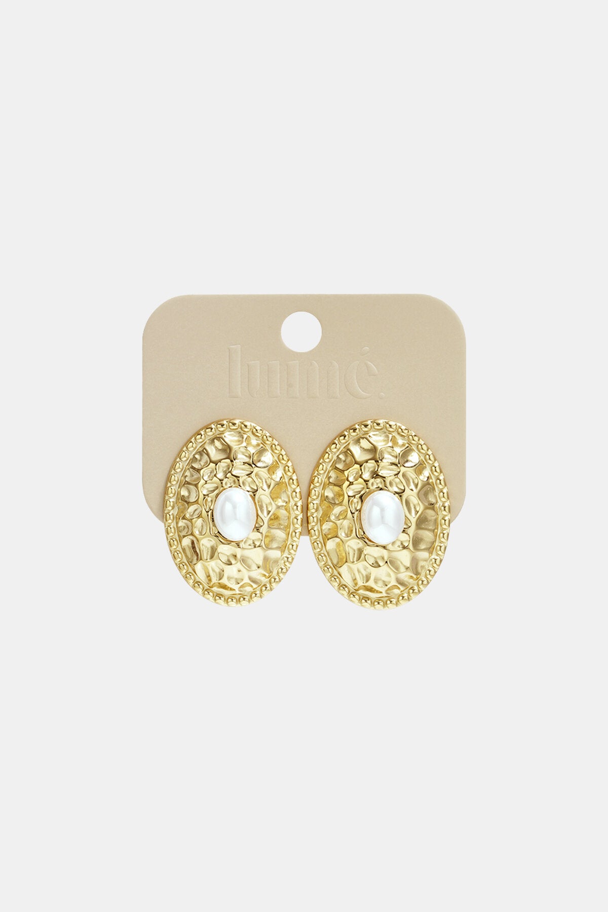 Lumé Gold Stainless Steel Hammer Pattern Stud Earrings