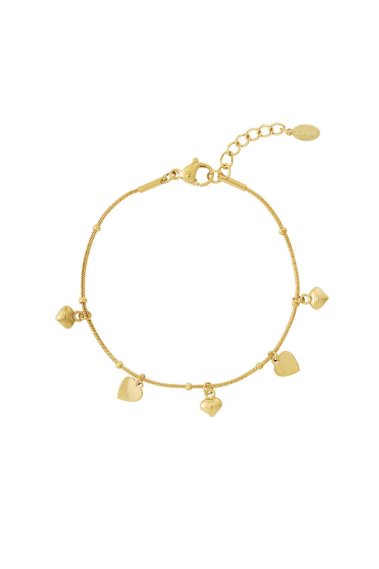 Elegant Heart Charm Bracelet - 14K Gold Plated & Stainless Steel