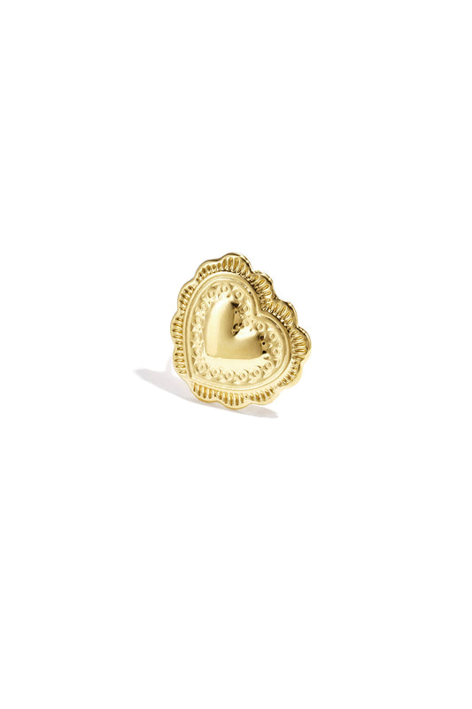 Elegant Gold-Color Heart Adjustable Statement Ring