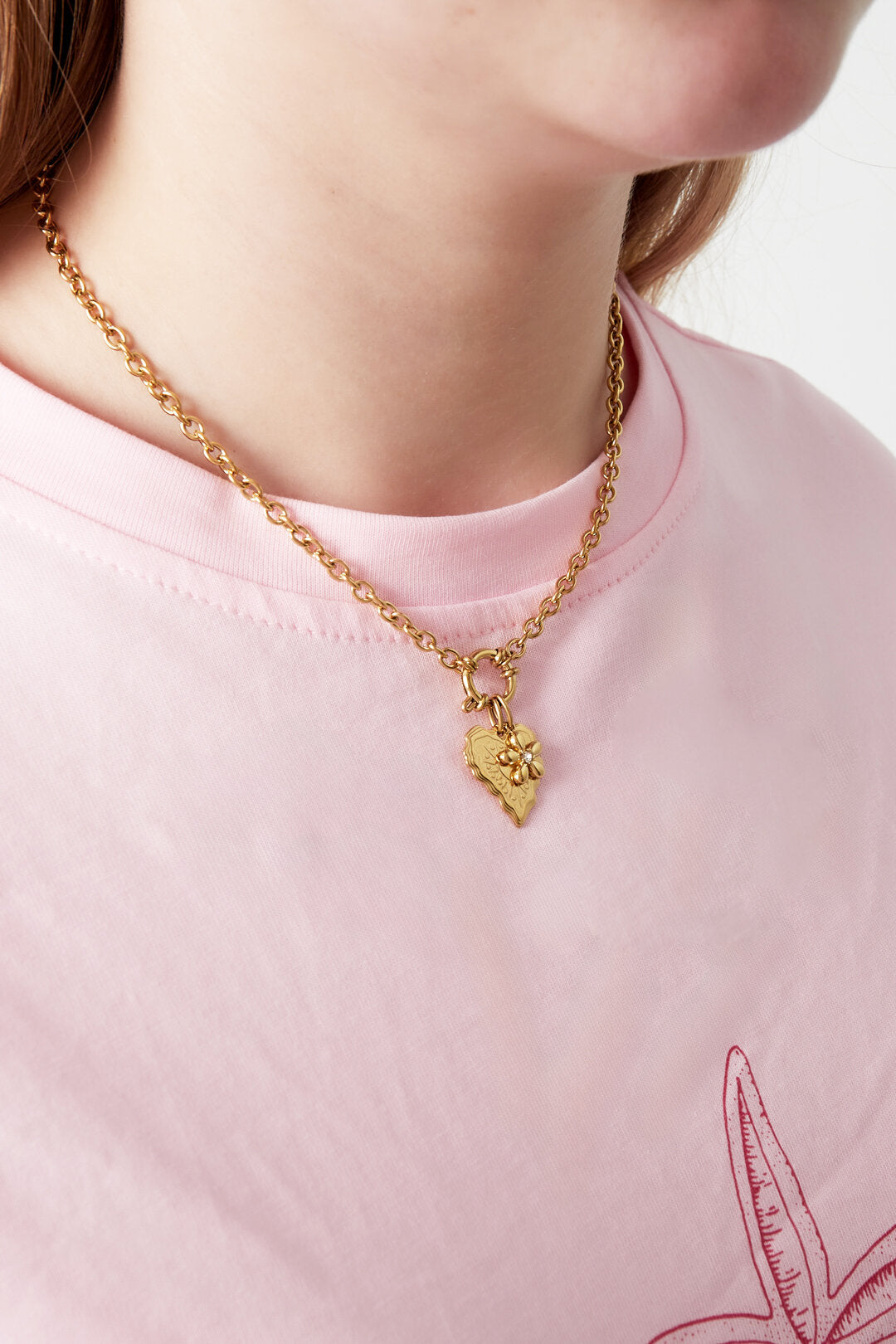 Elegant 14K Gold Plated Flower Heart Pendant Necklace