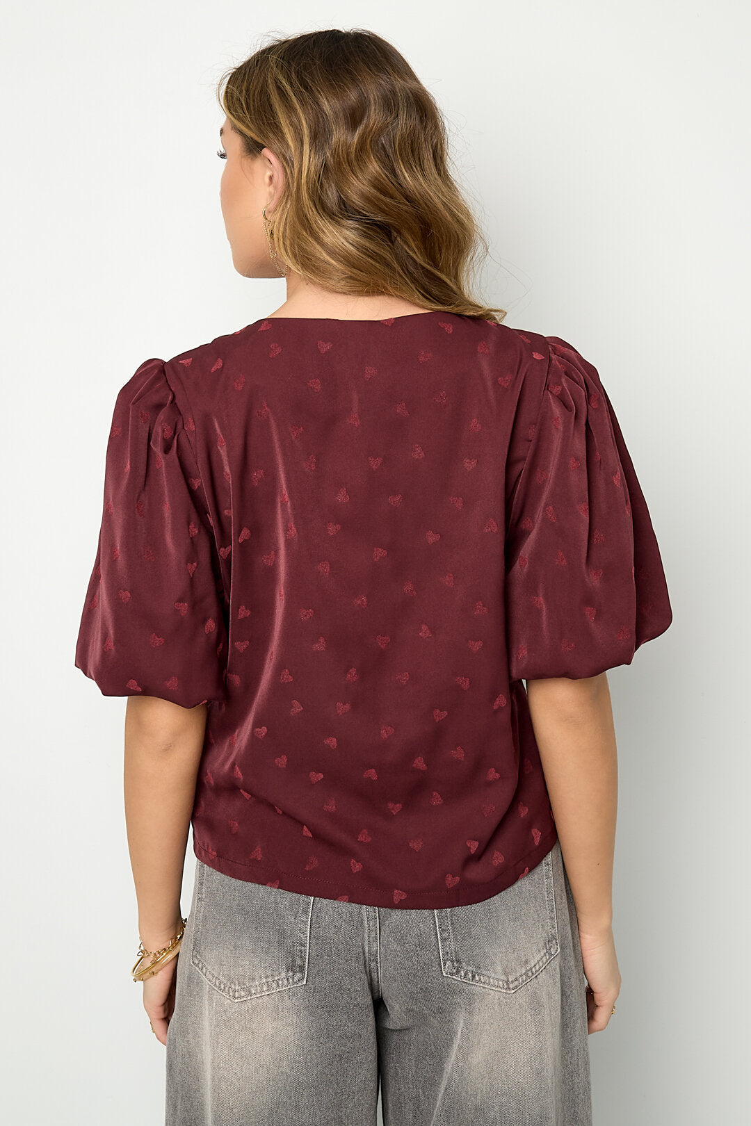 Elegant Off-White & Crimson Heart Woven Top for Spring/Summer