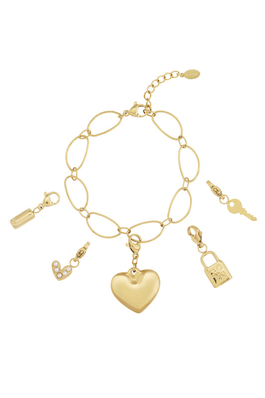Elegant 14K Gold Plated Heart Charm Bracelet for Women