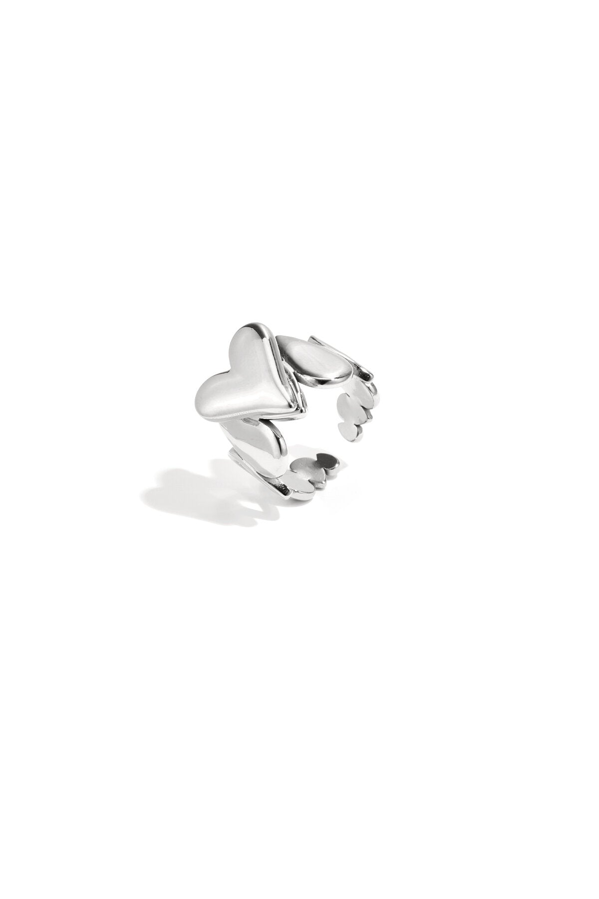 Elegant Adjustable Heart Statement Ring - Silver & Gold