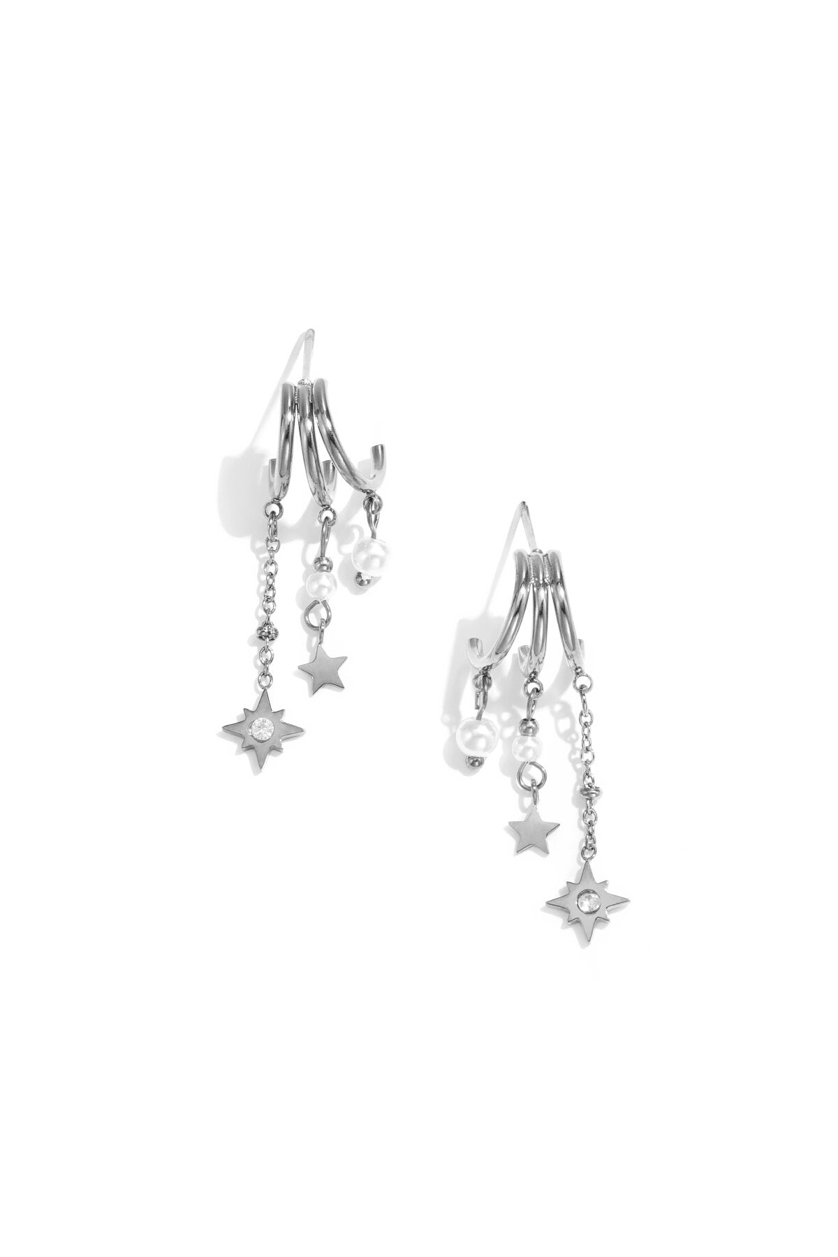 Luxurious Star Drop Earrings for Women, Silver & Gold