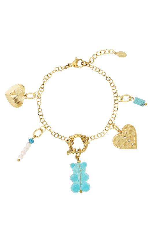 14K Gold Plated Heart Charm Bracelet for Women