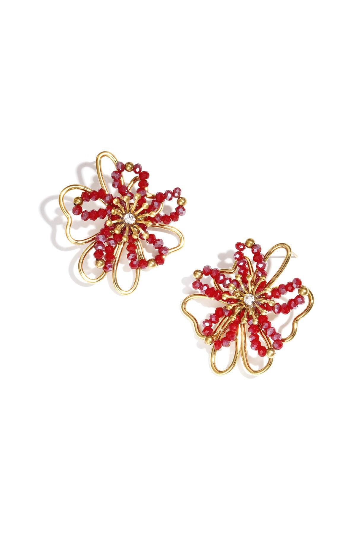 Stylish Orange & Wine Red Crystal Stud Earrings