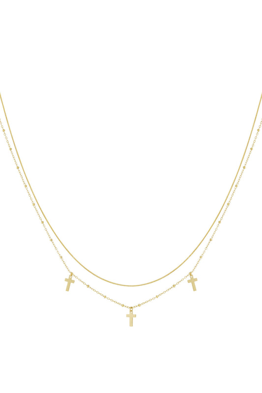 Elegant Multi-Layered Cross Necklace in Silver & Gold
