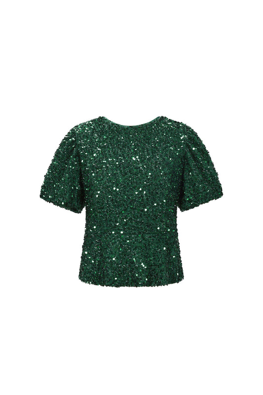 Elegant Sequined Short Sleeve Top for Fall/Winter