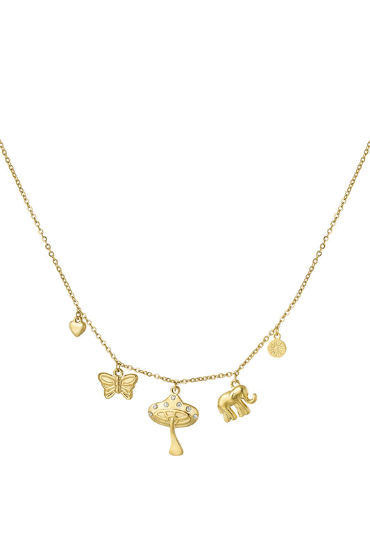 Elegant Heart & Butterfly Pendant Necklace - All Fit