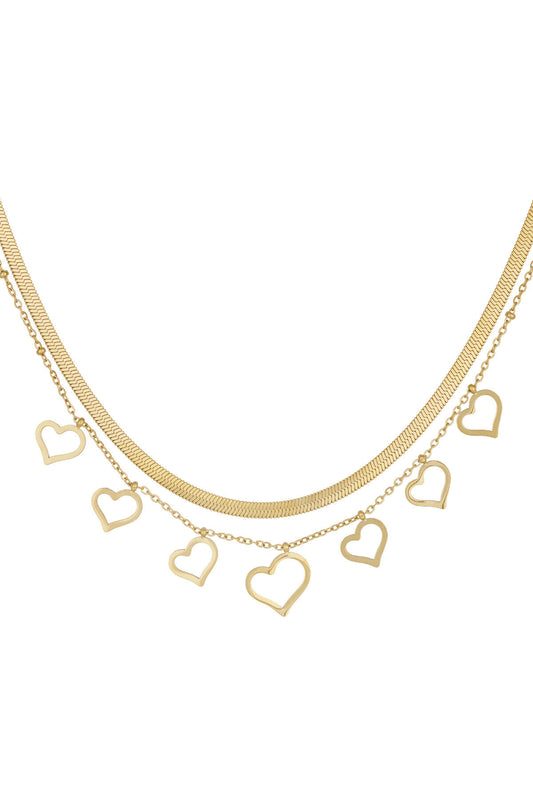 Elegant Multi-Layered Heart Necklace in Silver & Gold