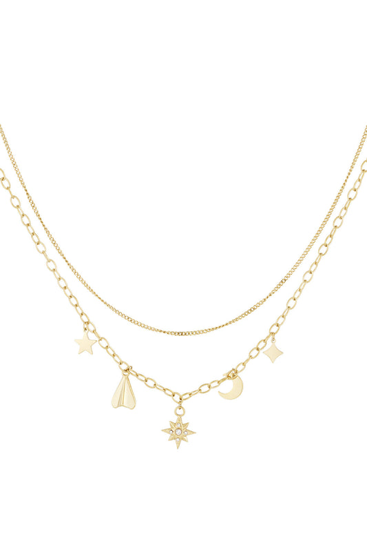 Elegant Multi-Layered Necklace in Silver and Gold