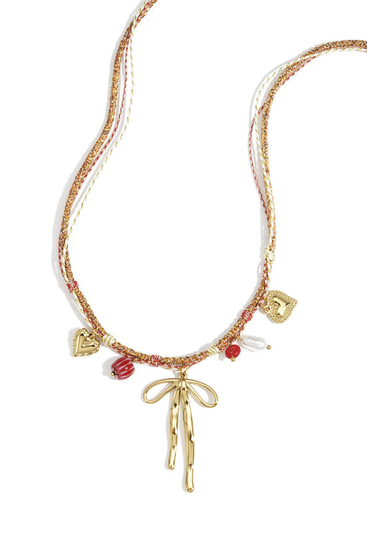 Elegant Gold Heart & Bow Knot Necklace for Women
