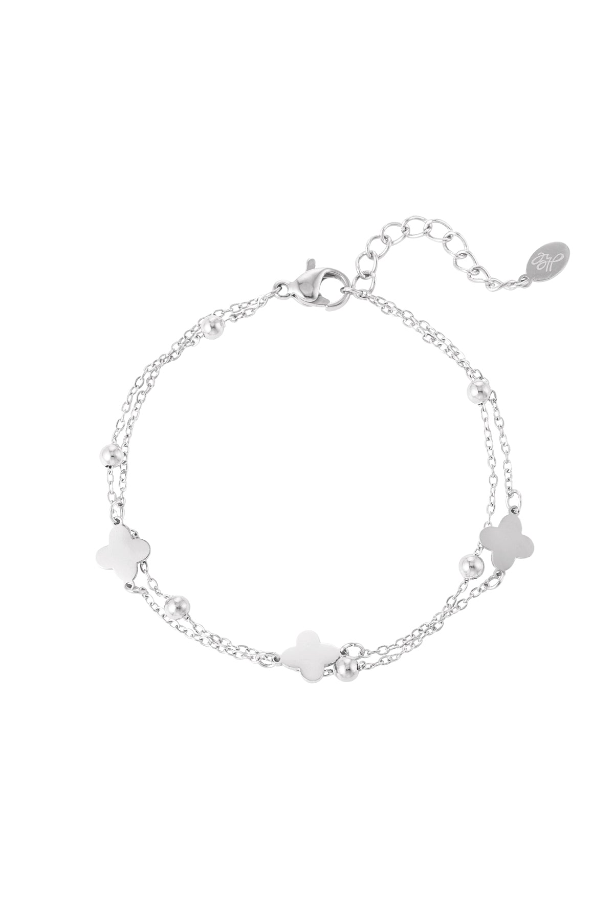 dubbele armband klaver/bolletjes