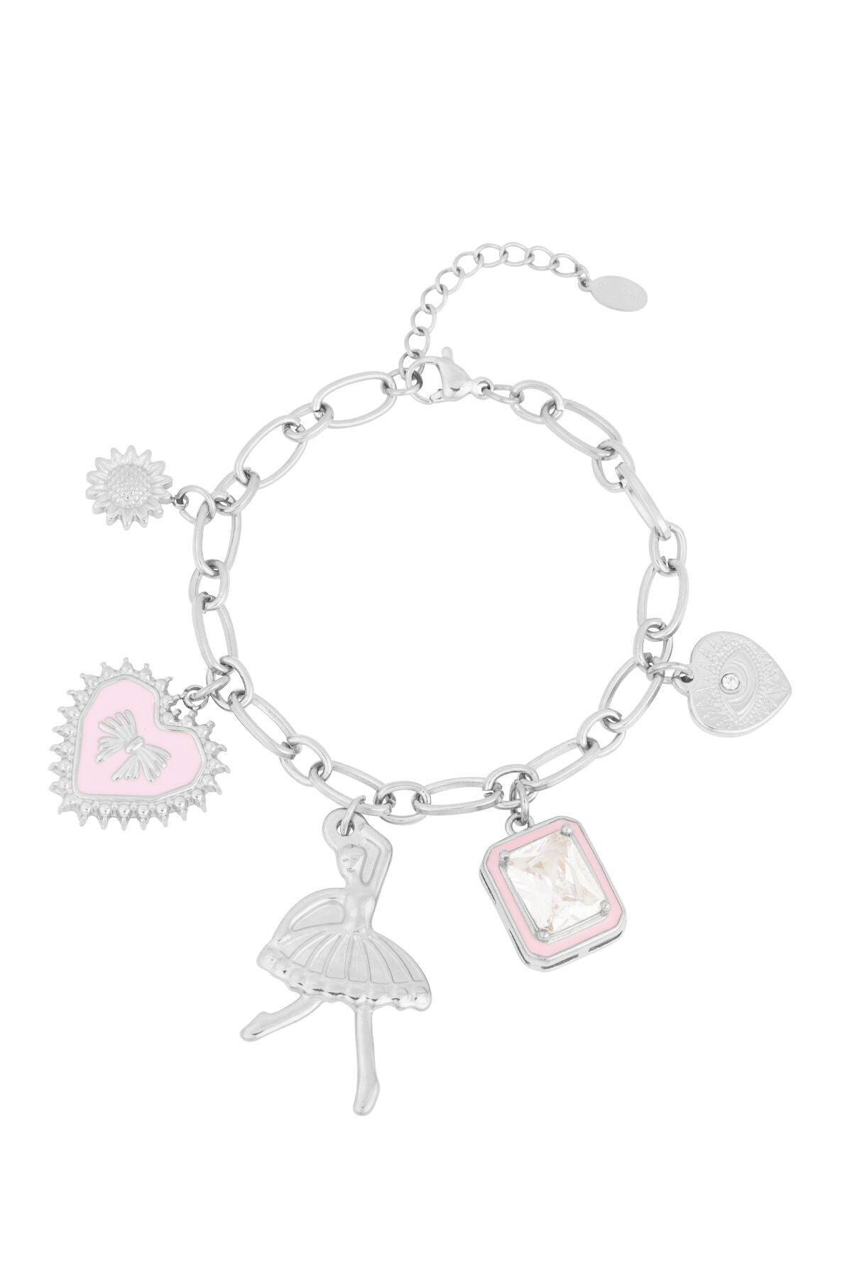 Chic Pink 304S Steel Charm Bracelet for Trendy Looks