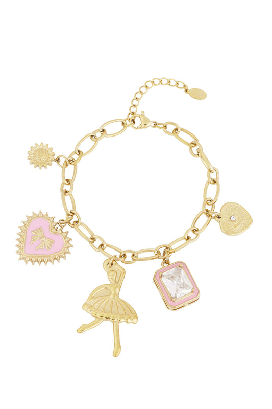 Chic Pink 304S Steel Charm Bracelet for Trendy Looks