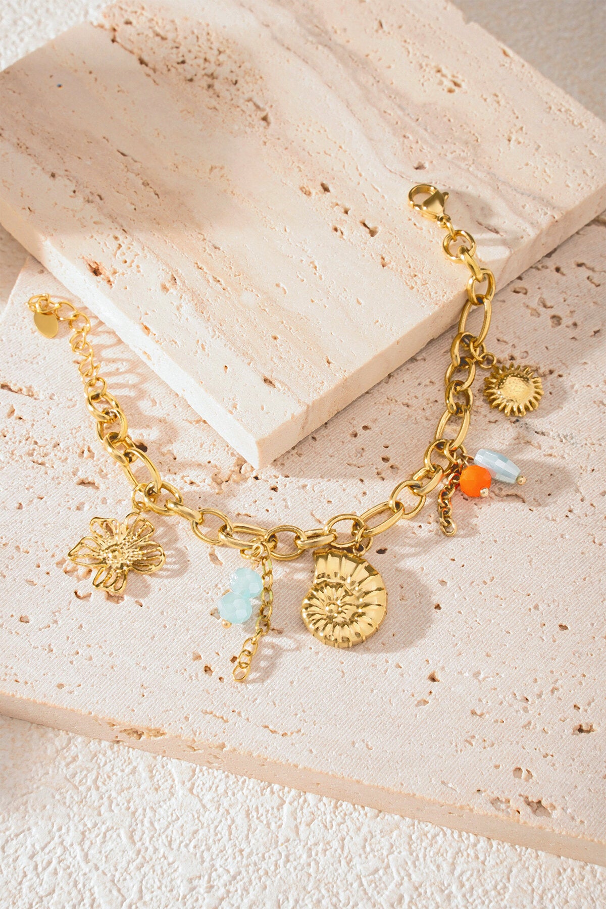 Elegant 14K Gold Plated Oceanic Charm Bracelet