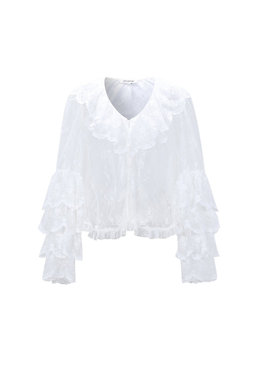 Elegant Off-White Floral Lace Blouse for Spring/Summer