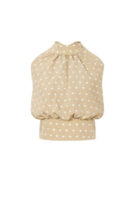 Sexy Khaki Polka Dot Sleeveless Top for Spring/Summer