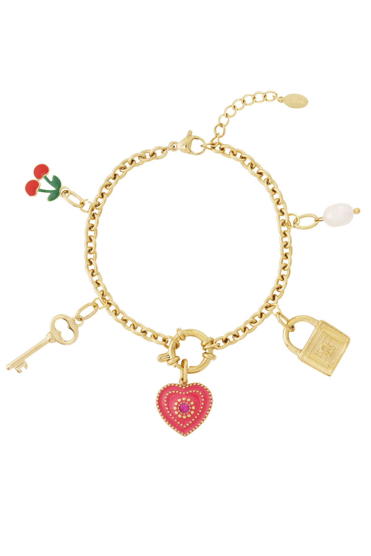 Charming 14K Gold Plated Heart Charm Bracelet