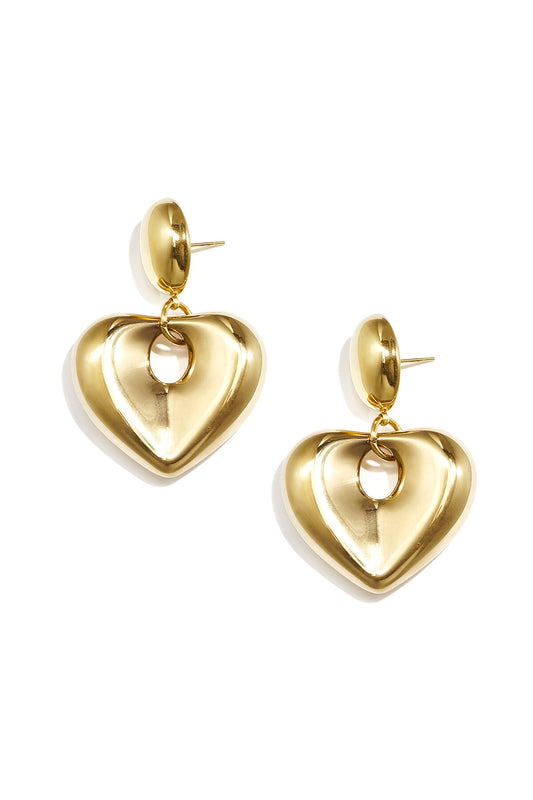 Elegant 14K Gold Plated Heart Drop Earrings