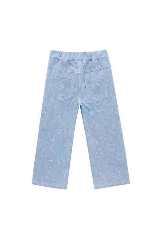 Cotton Denim Women's Straight Leg Pants Casual Light Blue