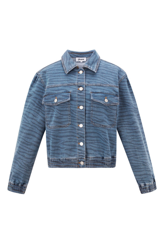 Denim Women's Jacket Cropped Tiger Stripe Pattern