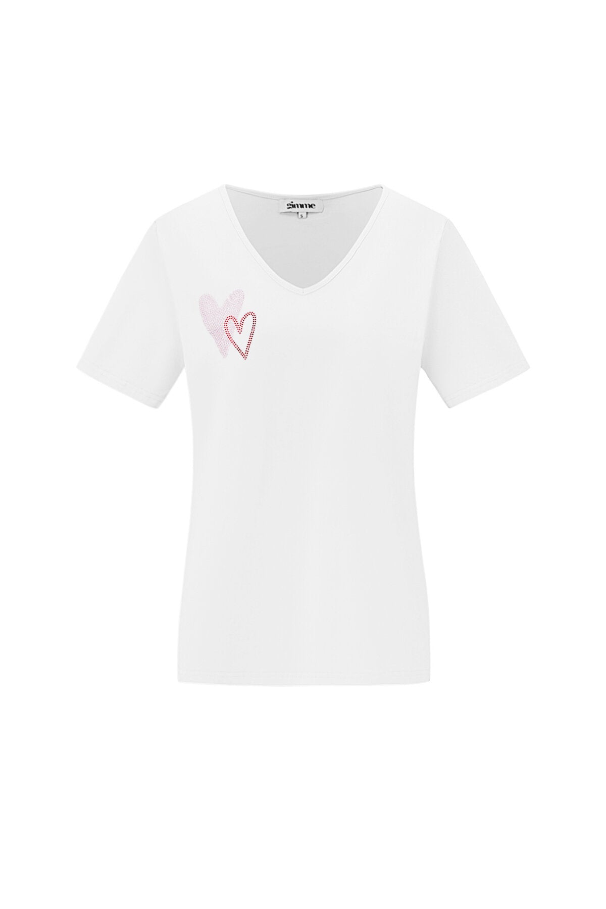 Cotton Women's V-Neck T-Shirt Embroidered Heart Design