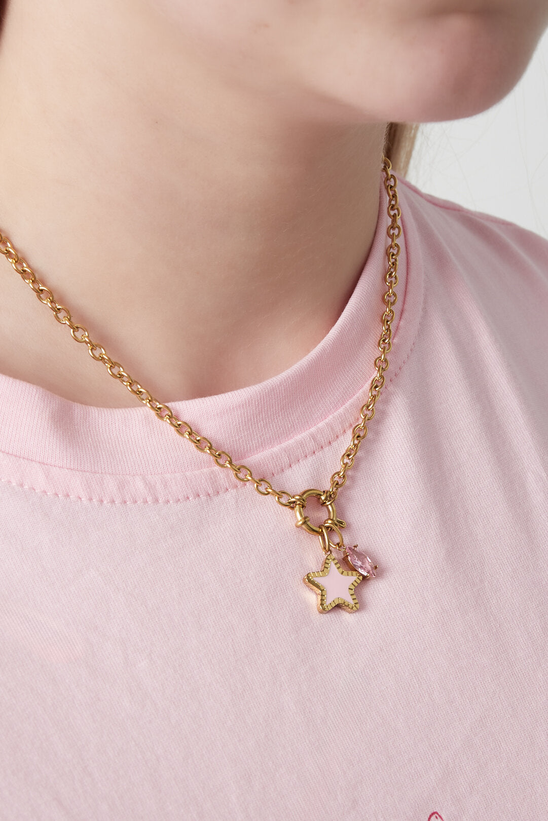 Elegant 14K Gold Plated Flower Heart Star Necklace