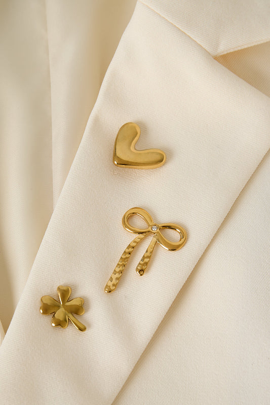 Elegant Gold-Toned Stainless Steel Brooch Set