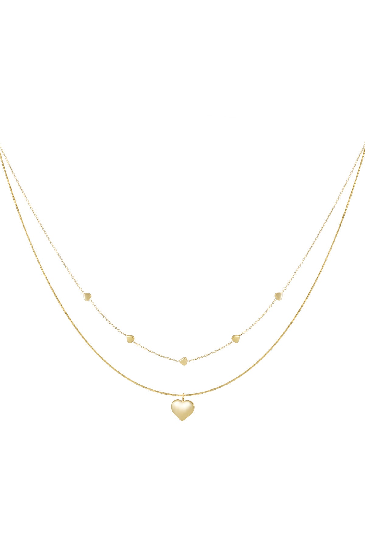 Elegant Heart Layered Necklace in Silver & Gold