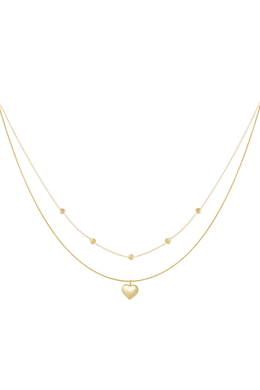 Elegant Heart Layered Necklace in Silver & Gold