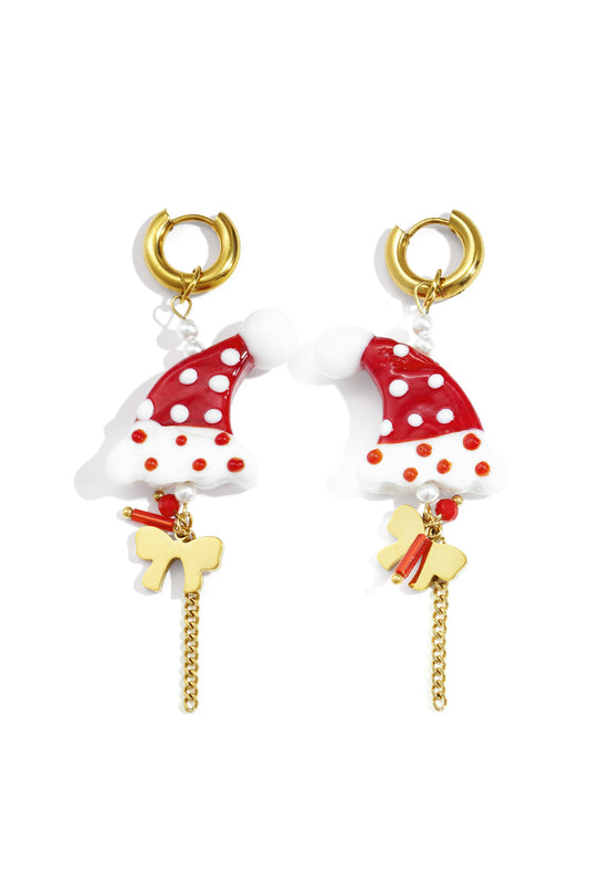 Crimson Stainless Steel Drop Earrings for Christmas