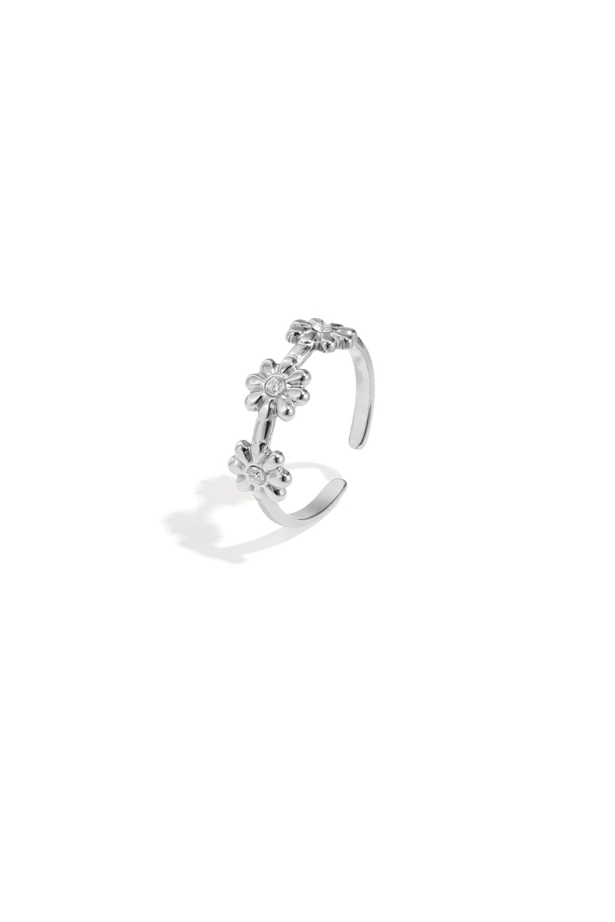 Elegant Adjustable Rhinestone Flower Ring