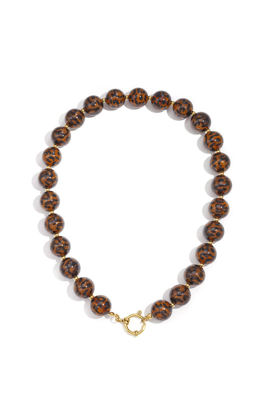 Retro Leopard Print Beaded Necklace for Women