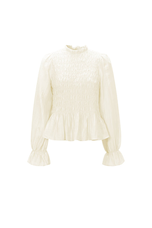 Elegant Spring/Summer Long Sleeve Top in Baby Blue & Off-White
