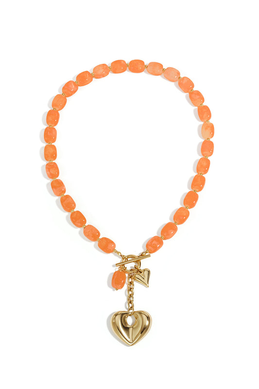 Chic Acrylic Beaded Necklace for Women - Heart Design