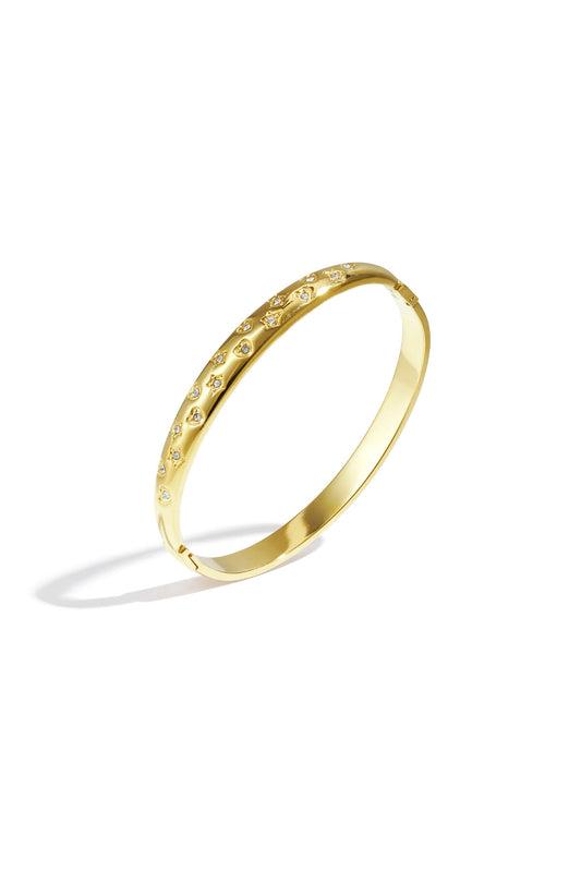 Stylish All Fit Heart & Star Bangle - Silver & Gold