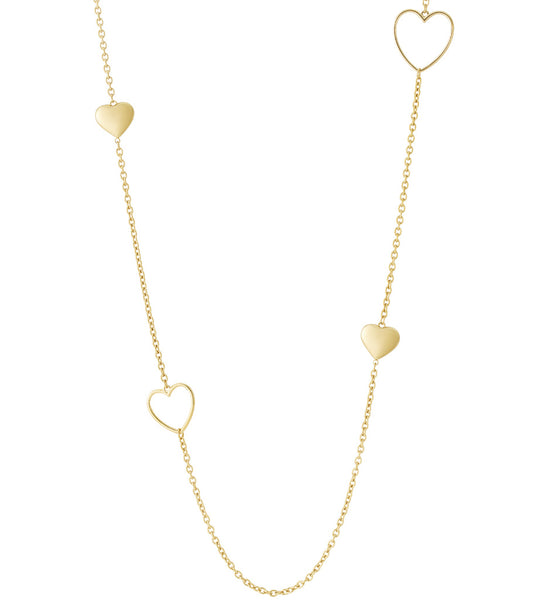 Elegant 14K Gold Plated Heart Long Necklace