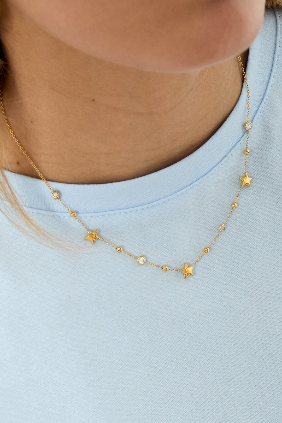 Elegant Star Chain Necklace in Silver & Gold