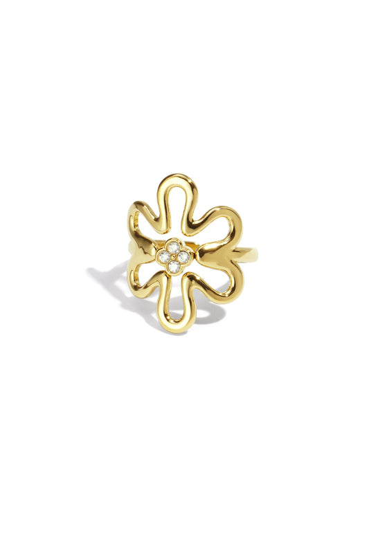 Elegant Adjustable Rhinestone Flower Ring