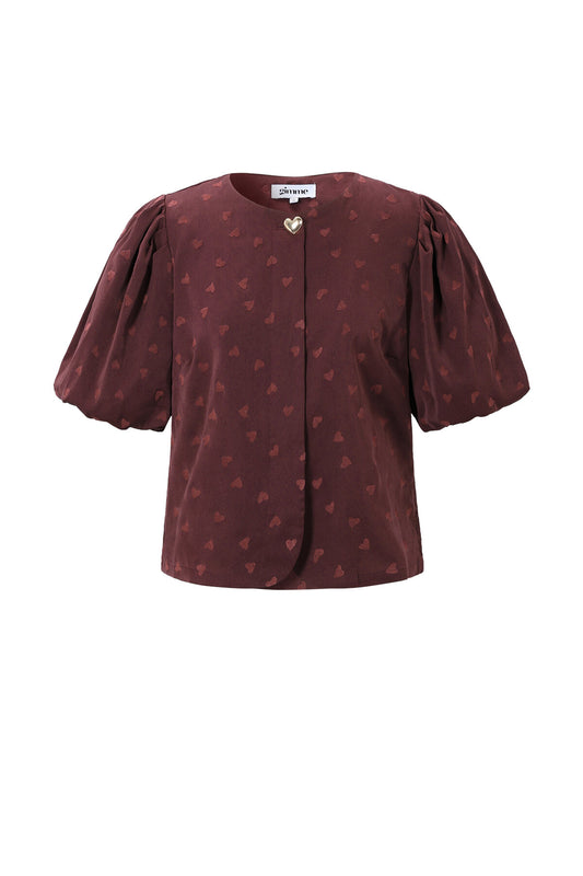 Elegant Off-White & Crimson Heart Woven Top for Spring/Summer