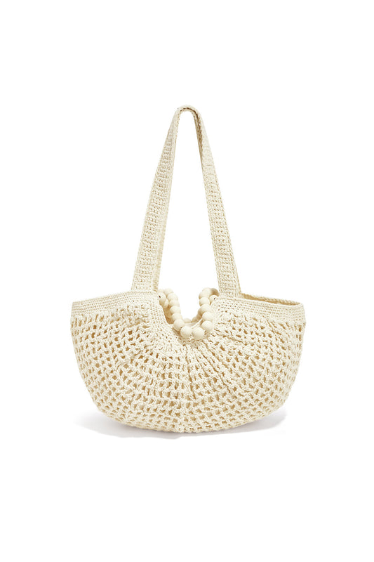 Chic Off-White & Dark Brown Woven Hobo Beach Bag
