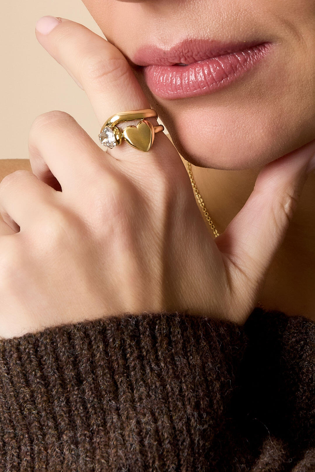 Elegant Adjustable Gold Color Heart Ring for Women