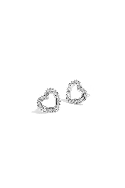 Elegant Heart-Shaped Rhinestone Stud Earrings - Silver & Gold