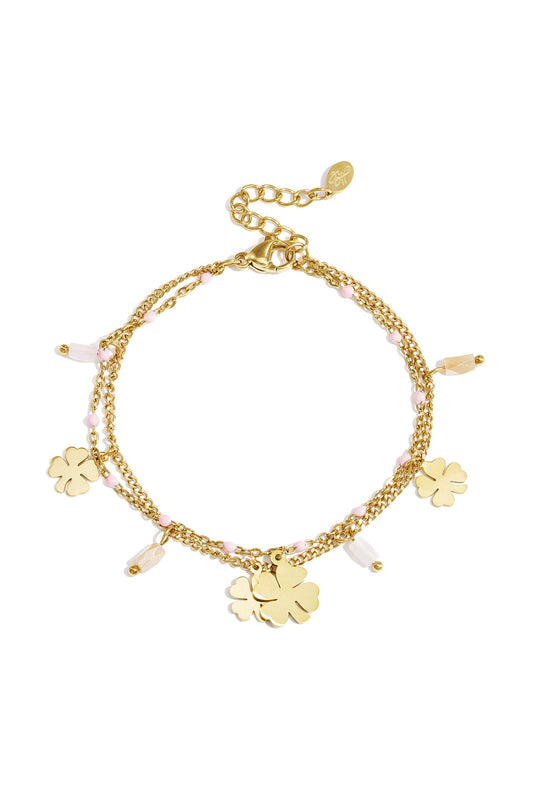 Elegant Pink Crystal Clover Bracelet for Women