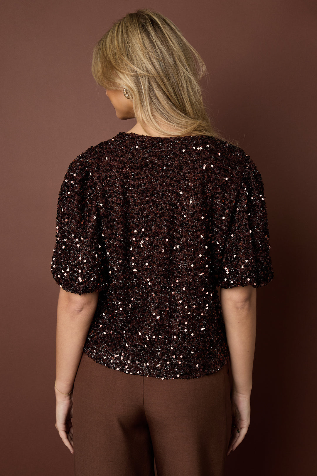 Woven Polyester Fiber Vrouwen Korte Mouwen Tops Elegant Sequins