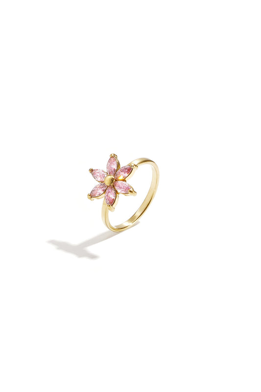 Elegant Pink Flower Statement Ring for Summer