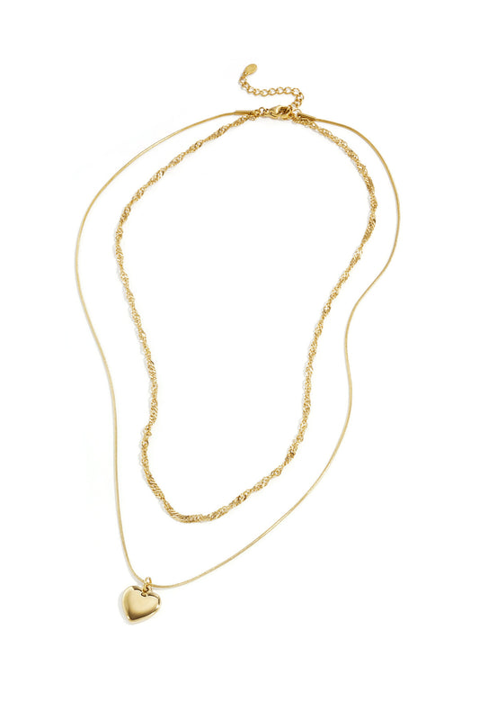 Elegant Multi-Layered Heart Necklace - Silver & Gold