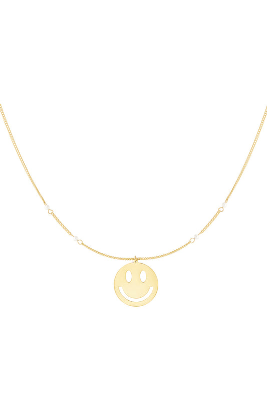 Charming Smiling Face Pendant Necklace in Silver & Gold